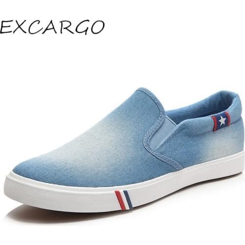 EXCARGO Canvas Shoes Sneakers Men Shoes Slip On 2019 Summer Fashion Shallow Casual Shoes For Men Denim Blue Sneakers For Men