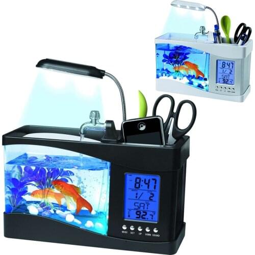 Mini Fish Tank Desktop Fish Tank Aquarium USB Multi-functional Fish Bowls LCD Display Screen Calendar Clock Aquarium Tank