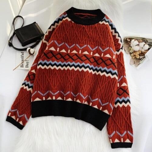 2020 new sweater winter womens pullover loose long-sleeved lazy style autumn and winter thickening retro knitting