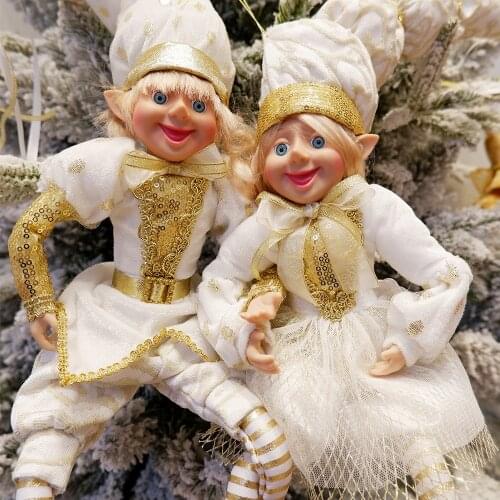 Elf Couple Navidad New Year Xmas Gifts for Kids Plush Dolls Toys Christmas Tree Pendant Drop Ornaments Hanging Decoration