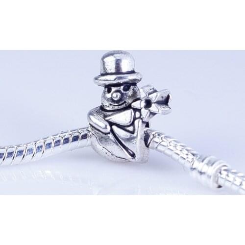 Wholesale 30pcs silver plated Christmas Snowman beads Big Hole Beads Fit style European Bracelet hole 4.5mm