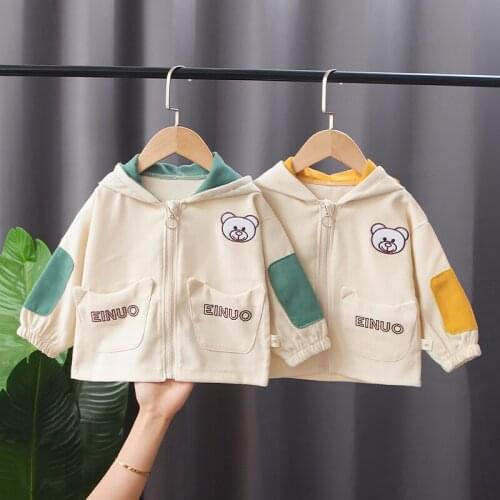 Autumn Children Clothing Jacket Zipper Shirt Cartoon Cotton Hooded Multicolor Round Neck Long-Sleeved Baby Clothing
