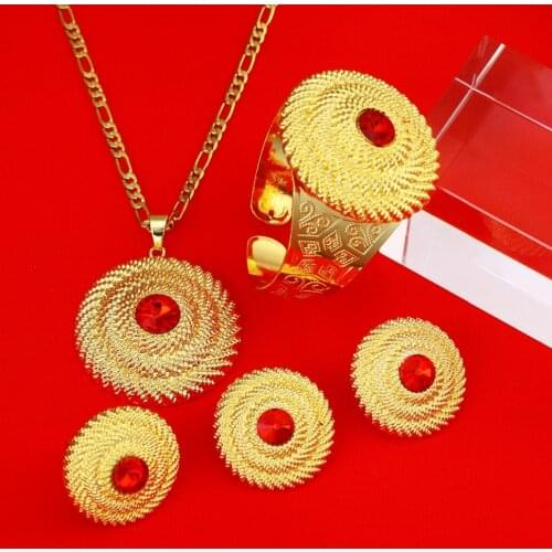 Necklace Earrings Bangle Dubai Gold Jewelry Sets Gold Color Middle East Jewellery Turkey Iraq Africa Nigeria Set
