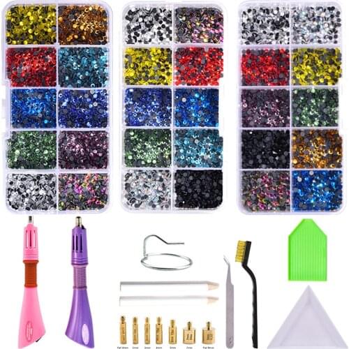 Full DIY Set 2000pcs Hot fix Rhinestones With Hotfix Applicator Crystal Glass Rhinestone Iron-on Wand Strass for Dress,bag,shoes