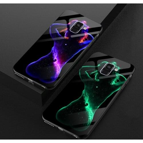 Luxury Luminous Glass Case For Samsung Galaxy A7 2018 Body painting TPU Silicone Cover For Samsung A6 A8 Plus
