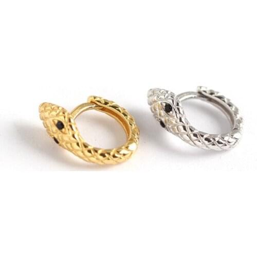 18K gold 100% Authentic 925 Sterling silver Black Eye Snake Hoop Huggie Earrings jEWELRY tle2160