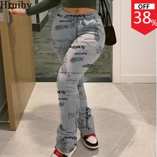 Jogging Pants Women Casual Sport Letter Printing Trousers Women Fashion New Arrival Elastic Waist Pocket Spodnie Damskie