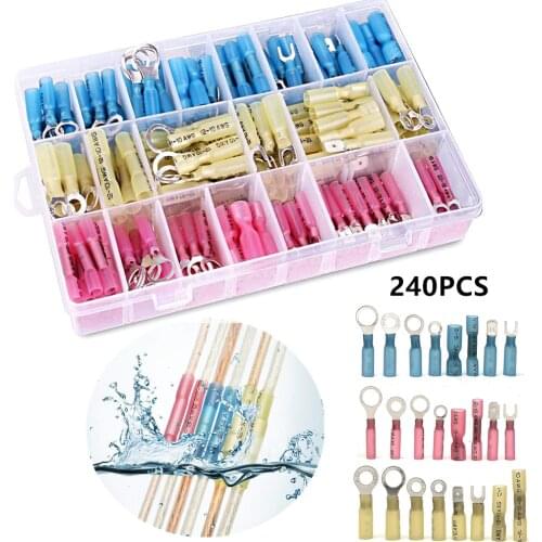 240X Heat Shrink Crimp Terminals Ring Insulated Butt Wire Connectors Electrical Cable Connector Male Female Spade Terminal Kit