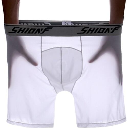 Shionf 7XL Ice Silk Anti Friction Legs 4pcs Long Underwear Fitness Comfortable Men Underpants Thin Stretch Boxers Male Panties