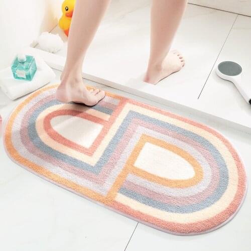 Fluffy Carpet Water-absorption Thicken Non-slip Bathroom Shower Room Bedroom Toilet Ground Mat Oval Color Rugs