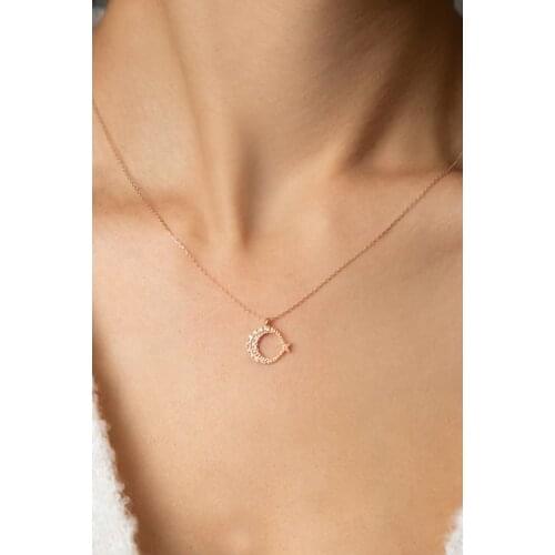 Womens Moon Star Pattern 925 Sterling Silver Necklace