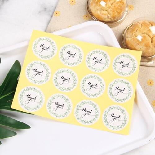 120pcs/Lot Round Green Leaf Paper Sticker Thank You Stickers Seal labels DIY Handmade Personalized Decoration