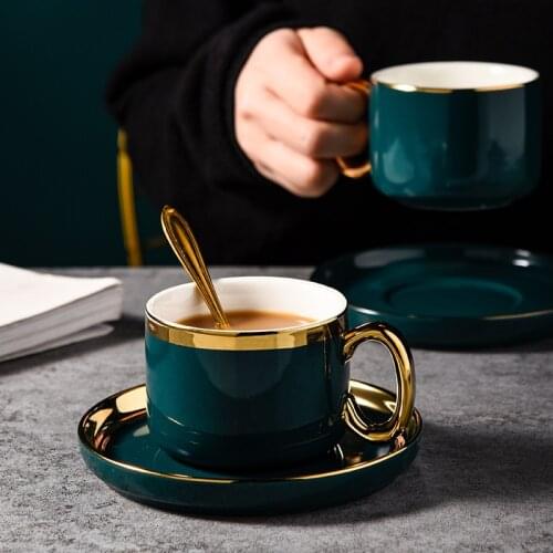 200ml Ceramic Tea Cup And Saucer Set Creative Golden Design Porcelain Tea Bone China Coffee Mug Tea Cup Set Breakfast Drinkware
