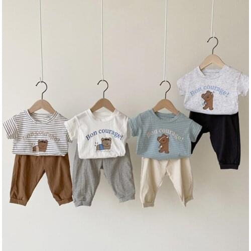 2021 Summer Cute Bear Print Kids Girls Boys Short Sleeve Tops Cotton Soft Bebes T-Shirt Cartoon Korea Japan Quality Baby Tees