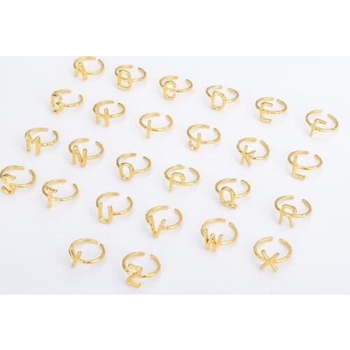 26pc Vintage Initial A-Z Letters Rings For Women Girls Stainless Steel GoldColor Adjustable Couple Rings Fashion Jewelry Gift