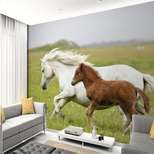 Beibehang Custom 3D Wallpaper Grassland on Mother and Child Mustang Horse TV Background Living Room Bedroom Wallpaper