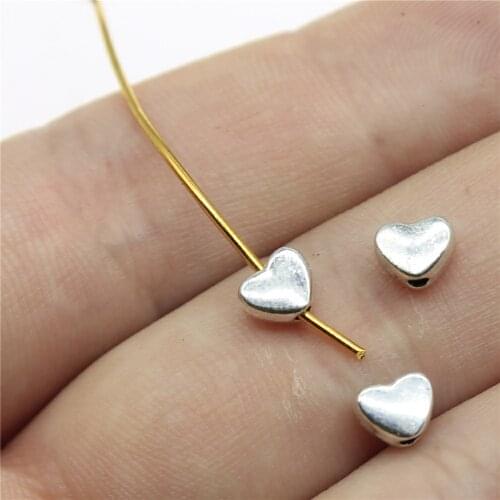 100pcs Antique Silver Color Tone 0.2x0.2 Inch (6x5mm) Pursuit Heart Small Hole Beads Jewelry Findings For Jewelry Making