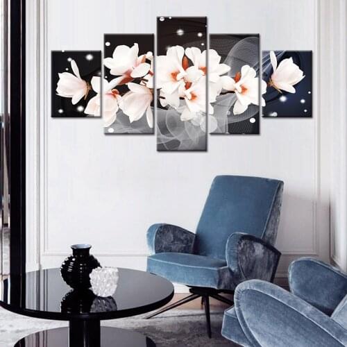 5 Pieces Canvas Painting Flower Wall Art Simple Magnolias Colorful Blossom Poster Pastel Modern Wall Pictures Bedroom Home Decor