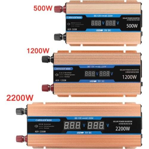 Inverter 500/1200/2200W DC 12V/AC 220V Voltage Transformer Pure Sine Wave Power Inverter Smart Double LCD display Car Power