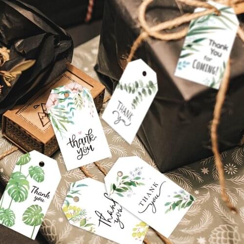 50Sets Thank You Gift Tags Wedding Party Decoration Green Leaf Hang Tag Valentines Day Label Card DIY Craft Packing Garment Tag