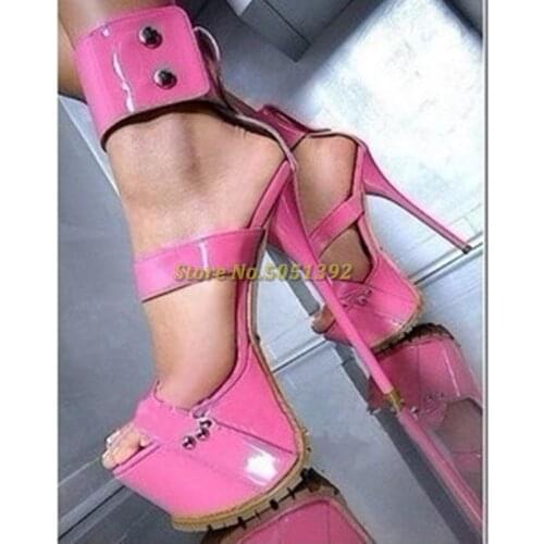 Platform Patent Leather Sandals Open Toe Thin High Heel Dress Solid Pink Apricot Sandals Custom Made Dress Runway Women Shoes