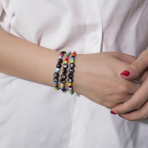 3PCS Women Girls Bracelet Set Creative Lovely Colorful Beaded Bracelet Charm Bracelet Letter Bracelet Bohemian Beads Jewelry