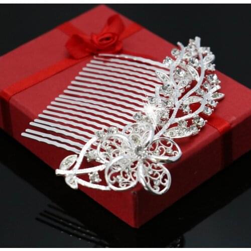 Bride Flower Hairpin Leaves Hair Comb Fashion Rhinestone Hair Clips Female Crystal Jewelry Hair Accessories Valentines Day Gift