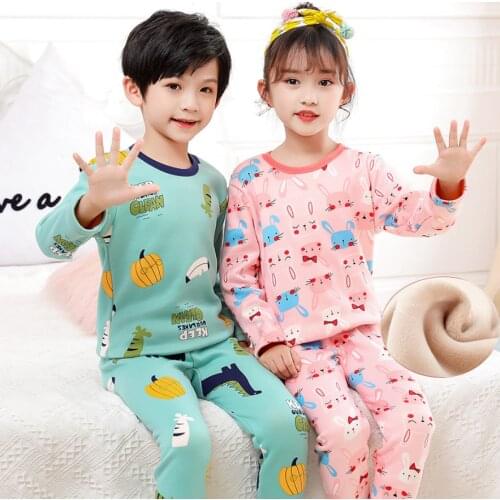 3-14 Yrs Kids Pajamas Winter Girls Boys Warm Thicken Sleepwear Nightwear Dinosaur Cotton Thermal Underwear Childrens Pyjamas