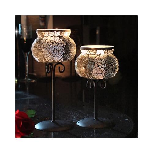 Mosaic Iron Candle Holder European Nordic Vintage Glass Metal Candle Holder Dinner Table Wedding Porta Velas Home Decor WF50ZT