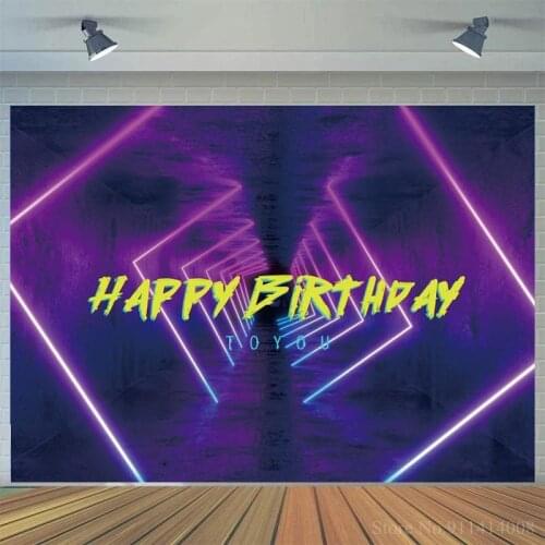 Fluorescent Time Tunnel Background Photography Happy Birthday To You Dark Purple Dance Show Stage Backdrop For Photo Studio