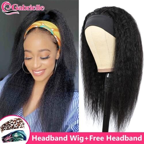 Gabrielle Headband Wigs on Sale Brazilian Kinky Straight 30 Inch Clip In Cheap Human Hair Wigs for Black Women Remy Hair