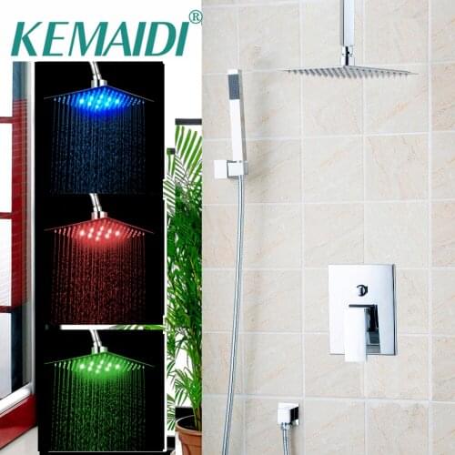 KEMAIDI 8" 12"16" LED Bathroom Bathtub Rainfall Shower Head Polished Wall Mounted Swivel Mixer Tap Shower Faucets Chrome Finish