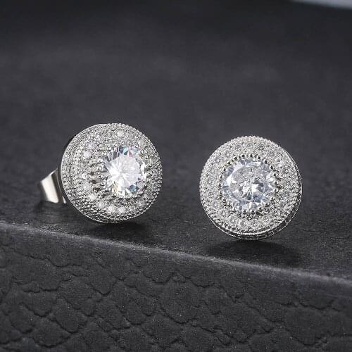 Cubic Zirconia Bling Iced Out Around Earring Gold Copper Earrings for Men Hip Hop Jewelry Stud Earrings Wholesale Korean Earings