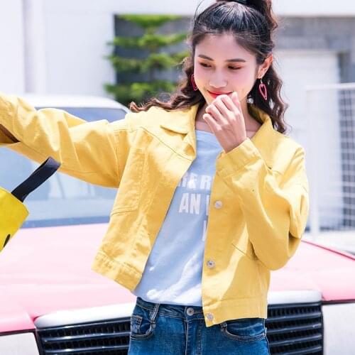 Women Basic Coats summer Autumn Women Denim Jacket red pink black denim jacket Female Jeans Coat Casual Girls Outwear laides