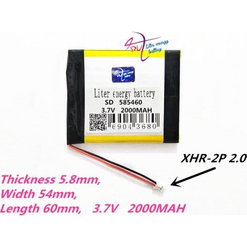 XHR-2P 2.0 585460 3.7V 2000MAH Lithium Polymer Li-Po Rechargeable Battery For Mp3 MP4 MP5 GPS DVD DVR mobile Pocket PC e-books