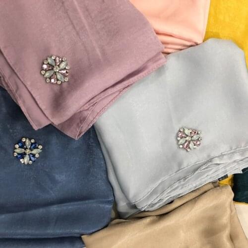 Muslim luxury luxe crystal beads rhinestone matte silk satin hijab scarf for party evening event