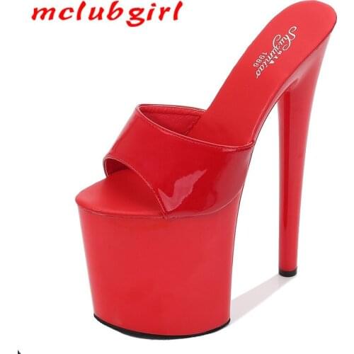 Mclubgirl Lacquer Leather Sexy Platform Pumps High Heels Sexy Waterproof Platform Super High Slippers Womens Summer LFD