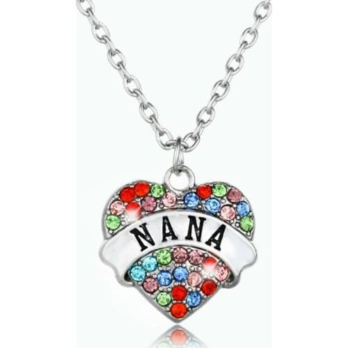 Fashion Crystal Heart NANA Grandmother Necklaces Women Lady Jewelry Grandma Gifts Pendant Necklace Charm