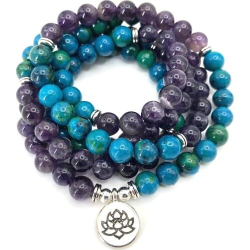Fashion Bracelets for Women Phoenix Lapis Lazuli Beads with Lotus OM Buddha Charms Yoga Bracelet 108 Beads mala Necklace