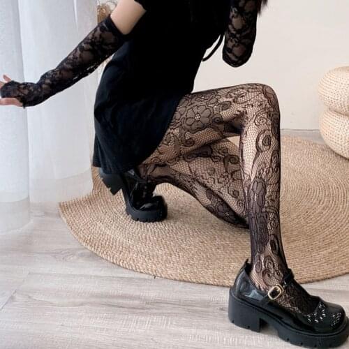 Fashion Mesh Tights Women Transparent Sexy Flower Fishnet Stockings Girls Hot Black Pantyhose Femme Collant Stocking Dress