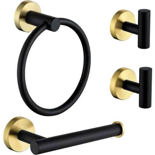 4 Pcs Stainless Steel Bathroom Hardware Set,Towel Ring Toilet Paper Holder Towel Hooks,Bathroom Accessories Kit
