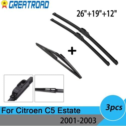 Wiper Front & Rear Wiper Blades Set Kit For Citroen C5 Estate 2001-2003 2002 2001 Windshield Windscreen Rear Window 26"19"12"E1