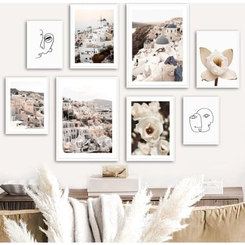 Aegean Castle Flower Building Abstract Lines Wall Art Canvas Painting Nordic Posters Prints Wall Pictures For Living Room Decor