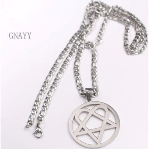 Punk jewelry Him Necklace Stainless Steel Heartagram Pendant Merch Logo Symbol 24" curb Chain