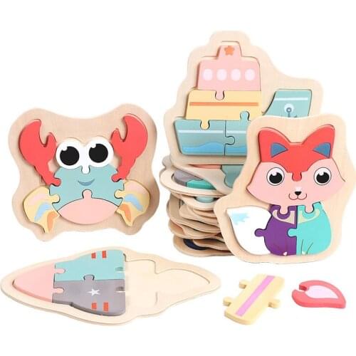 Early Childhood Education Macaron Color 3D Wooden Puzzle Toy Creative Animal Transportation Puzzle Educational Toys For Children
