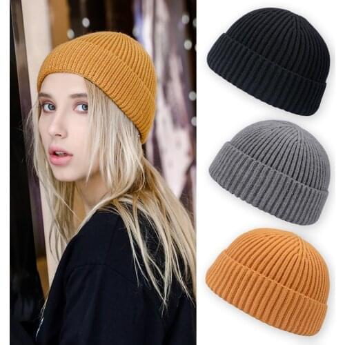 Thickened Knitted Hat Knitted Hats Women Skullcap Men Beanie Hat Winte Brimless Cap Cuff Docker Fisherman Beanies Hats For Men