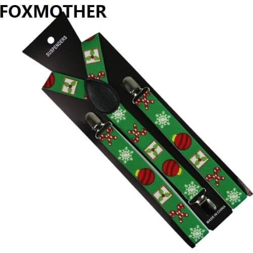 FOXMOTHER 2.5cm Wide Christmas Suspenders Adult Suspender Strap Tree Pattern Women Men Pants