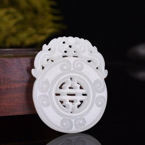 Hand-carved Jade Pendants Fashion Jewelry Men and Women with Carved Jade Pendants of Ping An Brand In Natural WhiteJade of China