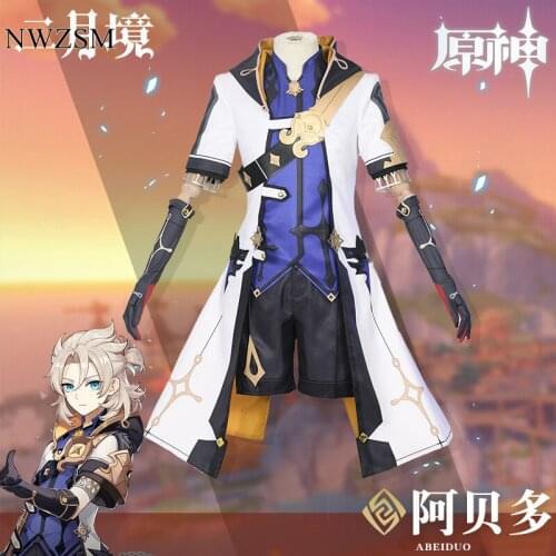 Hot anime game Genshin cosplay costume Albedo chalk and Black Dragon game full set ganyu cosplay man