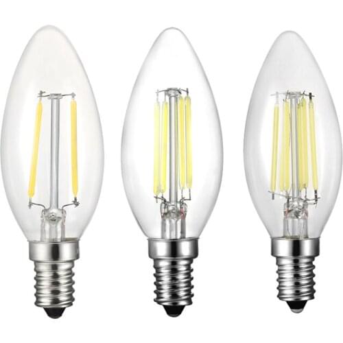 Wholesale Filament LED E14 Lamp 2W 4W 6W AC220V Edison Lamp Lighting Glass Candle Lights For Luster